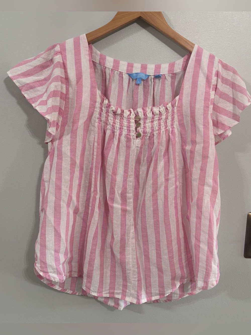Draper James RSVP pink stripe linen blend blouse large